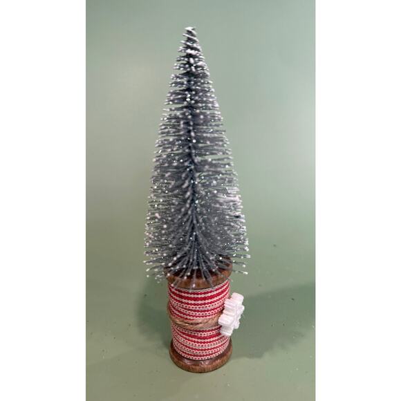 Handcrafted Gold Bottle Brush Tree on Decorated Thread Spool Holiday Décor SPT3 - Picture 2 of 3